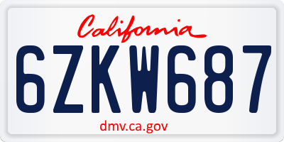 CA license plate 6ZKW687