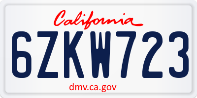 CA license plate 6ZKW723