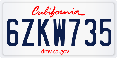 CA license plate 6ZKW735