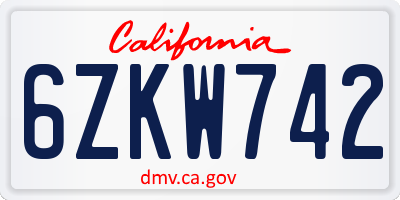 CA license plate 6ZKW742
