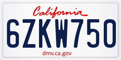 CA license plate 6ZKW750