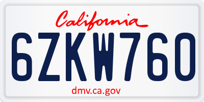 CA license plate 6ZKW760
