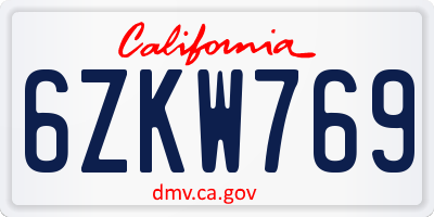 CA license plate 6ZKW769