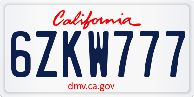 CA license plate 6ZKW777