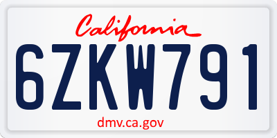 CA license plate 6ZKW791