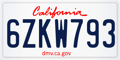 CA license plate 6ZKW793