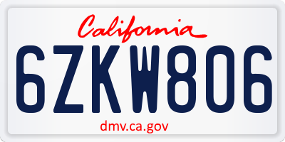 CA license plate 6ZKW806