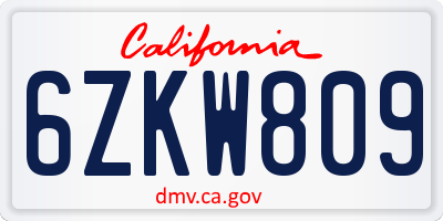 CA license plate 6ZKW809
