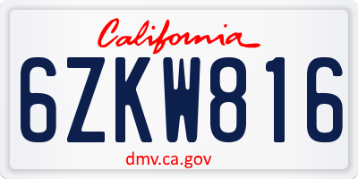 CA license plate 6ZKW816