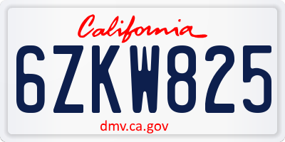 CA license plate 6ZKW825