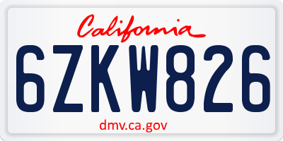CA license plate 6ZKW826