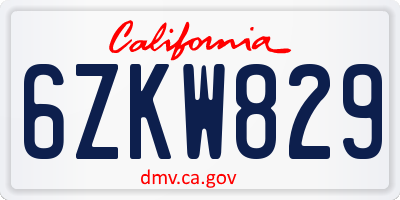 CA license plate 6ZKW829
