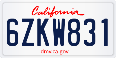 CA license plate 6ZKW831
