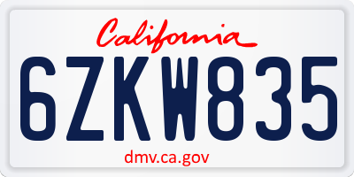 CA license plate 6ZKW835