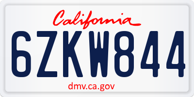 CA license plate 6ZKW844