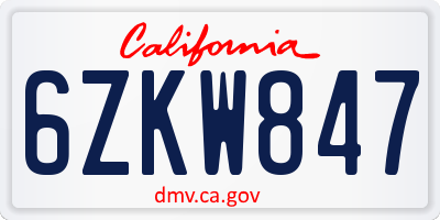 CA license plate 6ZKW847