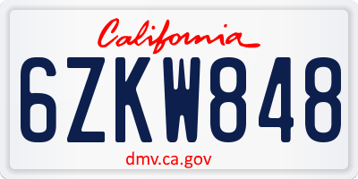 CA license plate 6ZKW848