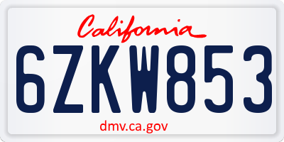 CA license plate 6ZKW853