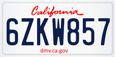 CA license plate 6ZKW857