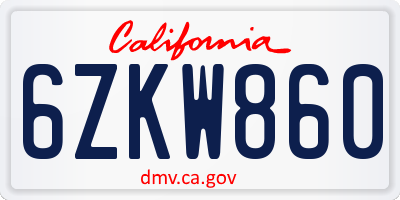 CA license plate 6ZKW860