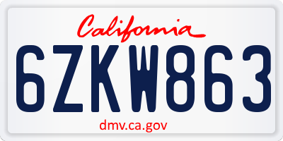 CA license plate 6ZKW863