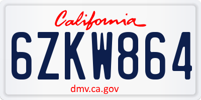 CA license plate 6ZKW864