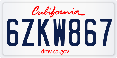 CA license plate 6ZKW867