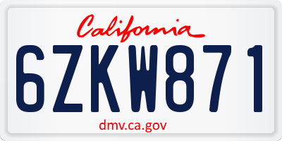 CA license plate 6ZKW871