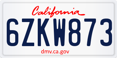 CA license plate 6ZKW873