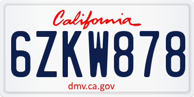CA license plate 6ZKW878