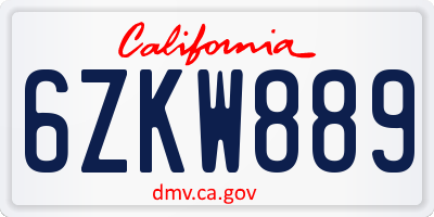 CA license plate 6ZKW889