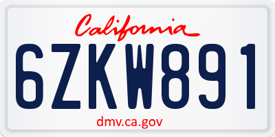 CA license plate 6ZKW891