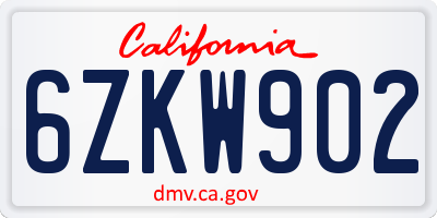 CA license plate 6ZKW902