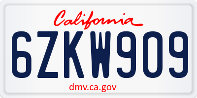 CA license plate 6ZKW909