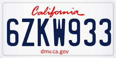 CA license plate 6ZKW933