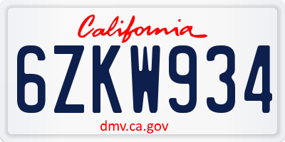CA license plate 6ZKW934