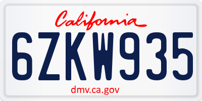 CA license plate 6ZKW935
