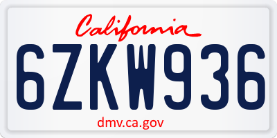 CA license plate 6ZKW936
