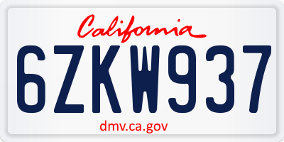 CA license plate 6ZKW937