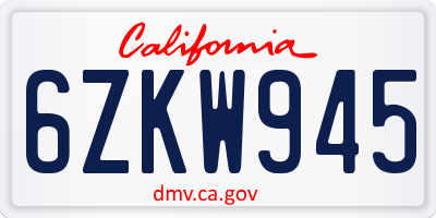 CA license plate 6ZKW945