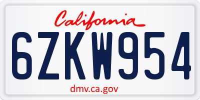 CA license plate 6ZKW954
