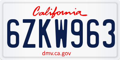CA license plate 6ZKW963