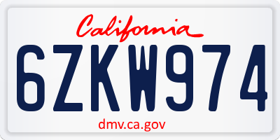 CA license plate 6ZKW974