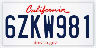 CA license plate 6ZKW981