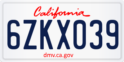 CA license plate 6ZKX039