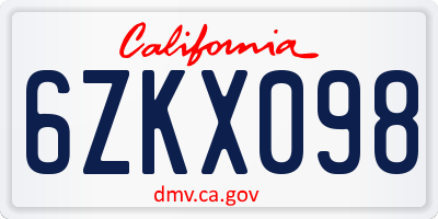 CA license plate 6ZKX098