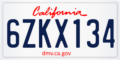 CA license plate 6ZKX134