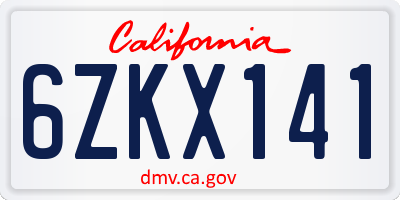 CA license plate 6ZKX141