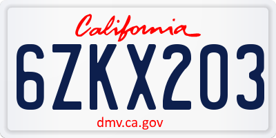 CA license plate 6ZKX203