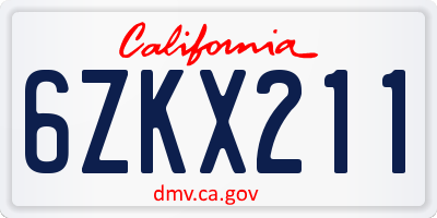 CA license plate 6ZKX211